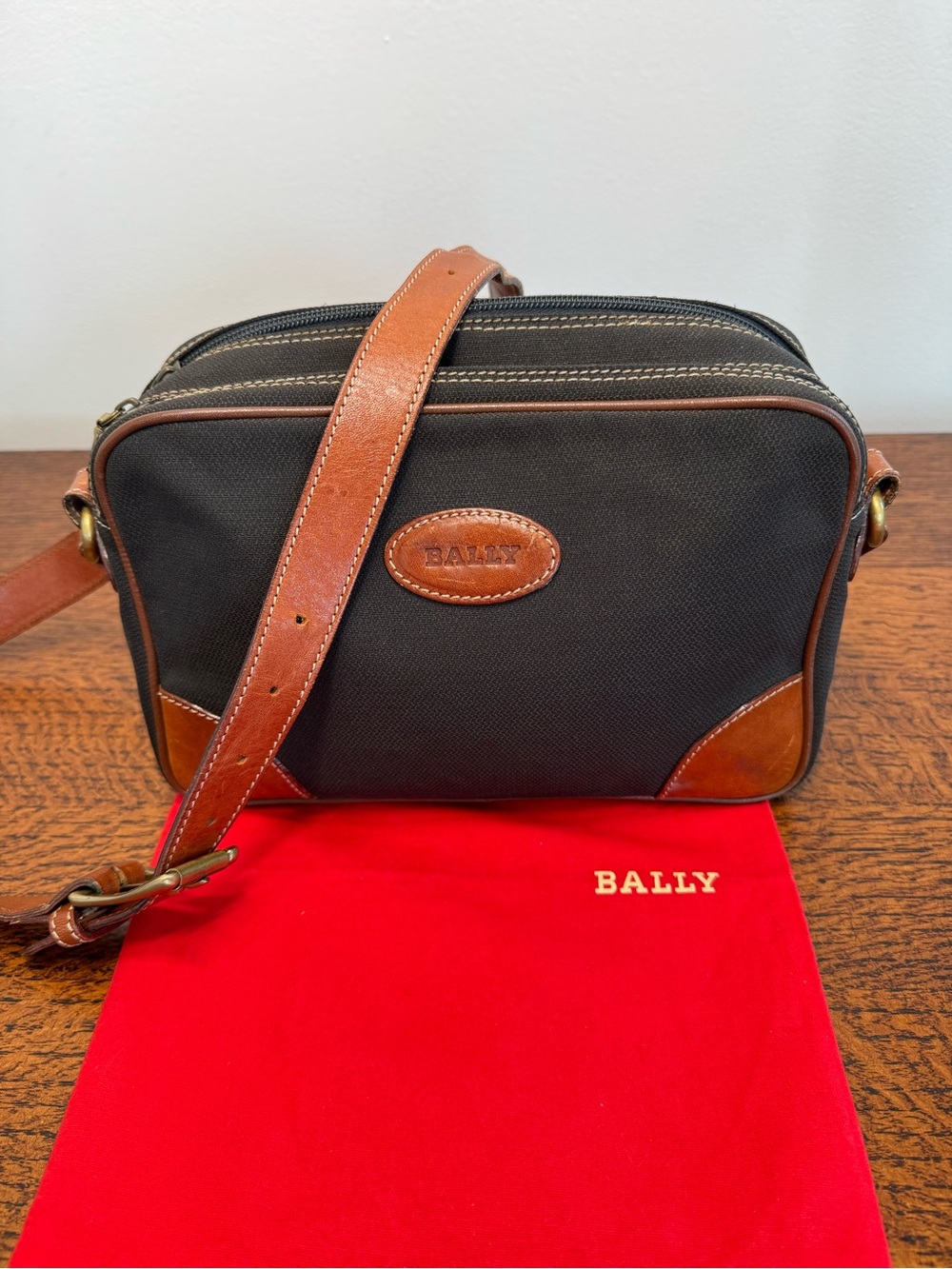 Bally Vintage Canvas & Leather Camera Crossbody Bag w/Dust Bag